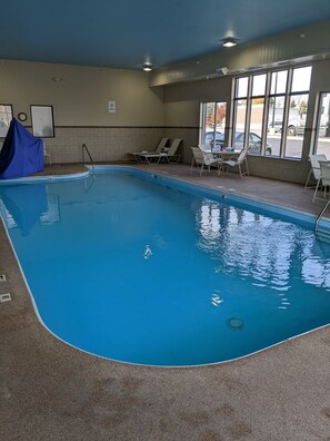 Indoor pool, open 8 AM to 9:30 PM, sun loungers