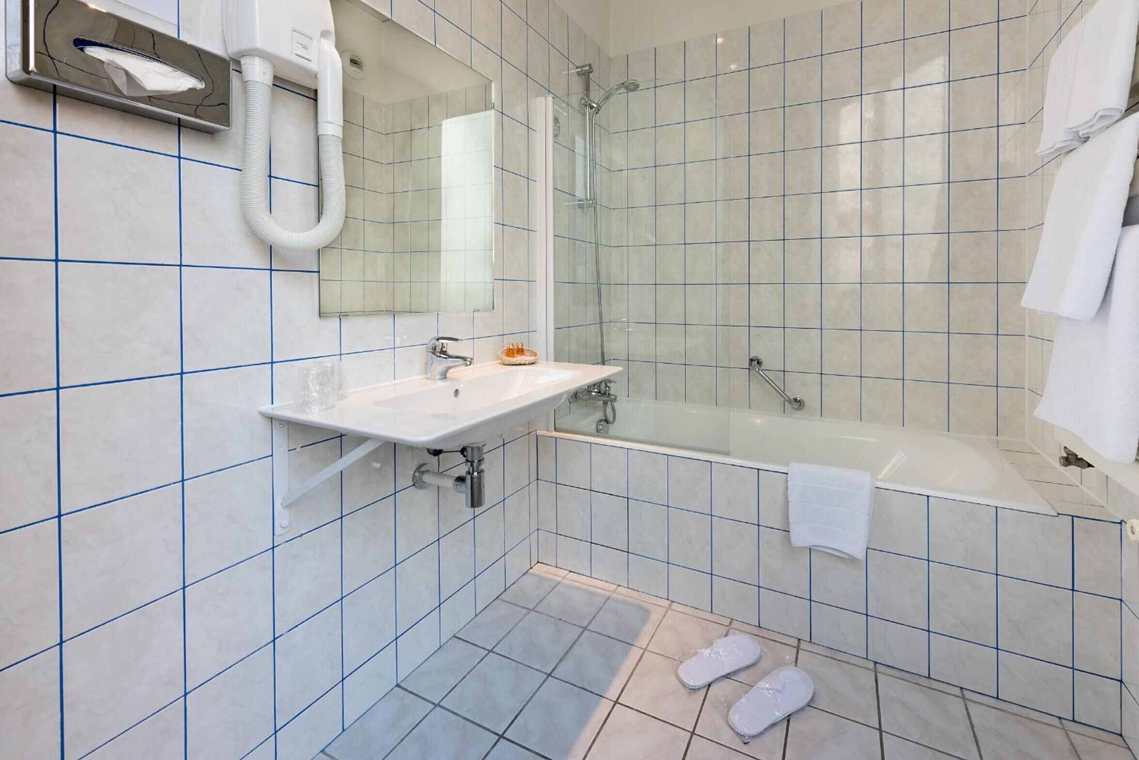 free toiletries, hair dryer, towels