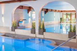 2 indoor pools, open 7:00 AM to 10:30 PM, pool loungers