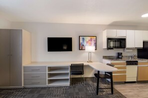 Suite, 2 Double Beds, Non Smoking | Desk, laptop workspace, blackout drapes, iron/ironing board