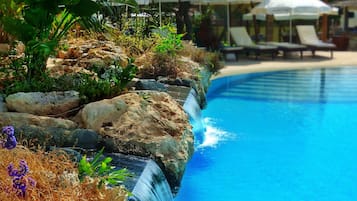 Indoor pool, outdoor pool, open 8:00 AM to 6:00 PM, pool umbrellas