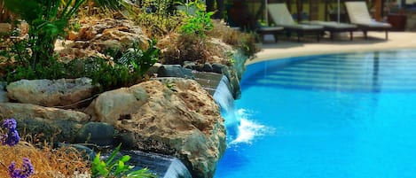 Indoor pool, outdoor pool, open 8:00 AM to 6:00 PM, pool umbrellas