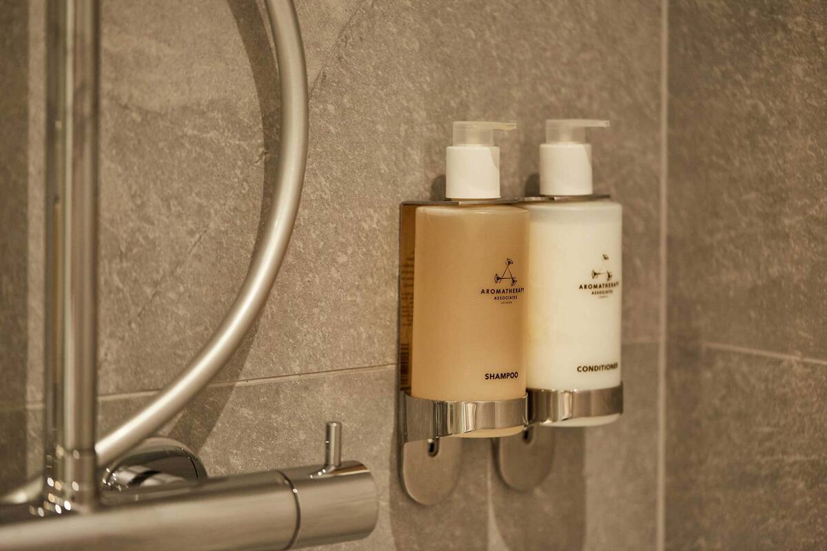 free toiletries, hair dryer, towels