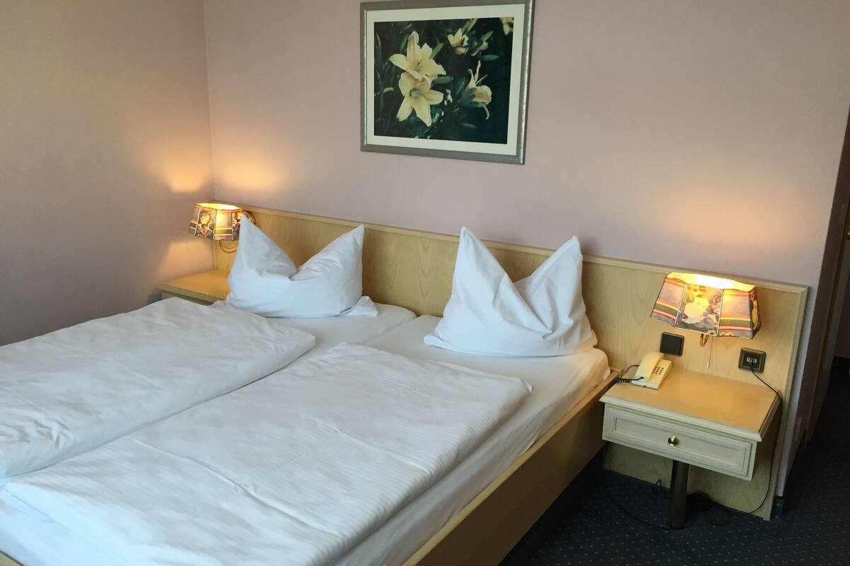 double room | desk, laptop workspace, blackout curtains, iron/ironing board