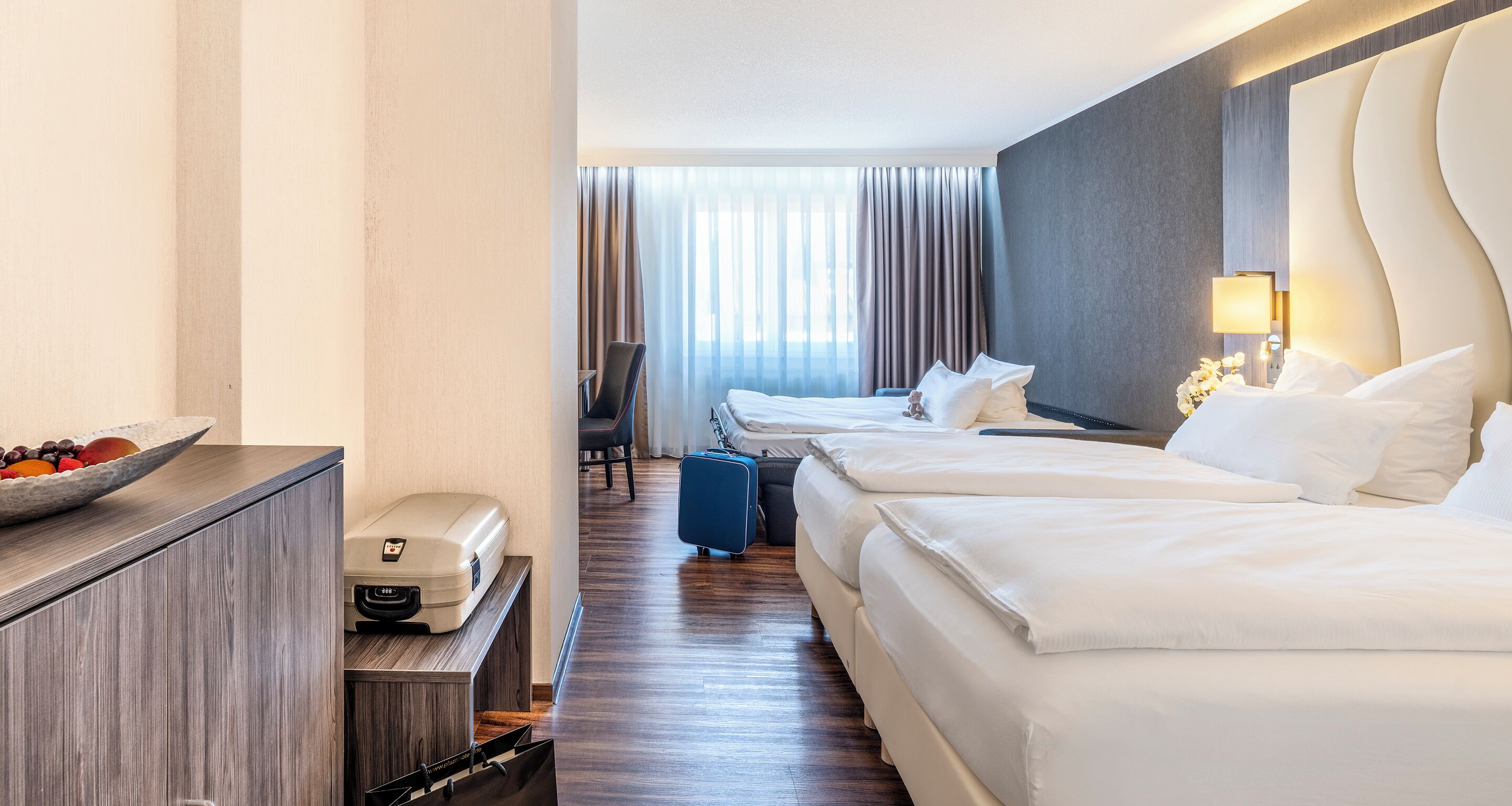 Hypo-allergenic bedding, in-room safe, desk, soundproofing