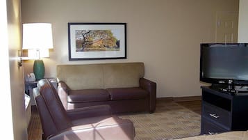 32-inch flat-screen TV with cable channels, TV