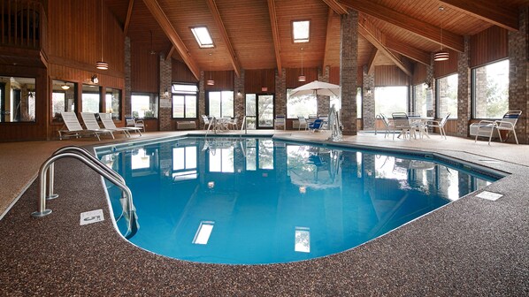 Indoor pool, open 9:00 AM to 9:00 PM, sun loungers