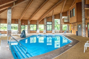 Indoor pool, open 9:00 AM to 9:00 PM, sun loungers
