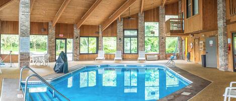 Indoor pool, open 9:00 AM to 9:00 PM, sun loungers
