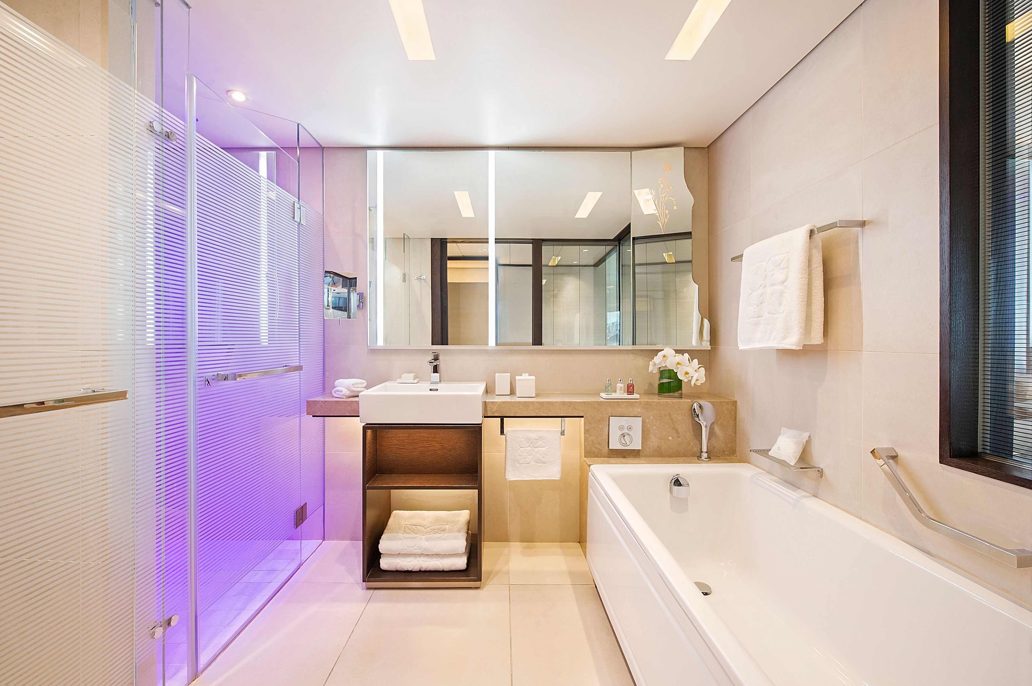 Amenidades de baño de diseñador, secadora de cabello, batas, pantuflas 