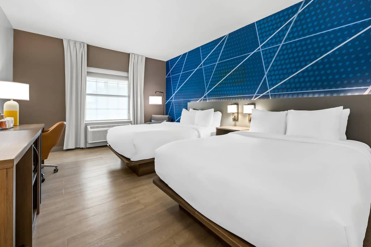 Standard Room, 2 Queen Beds (with Tub) | In-room safe, desk, laptop workspace, blackout drapes