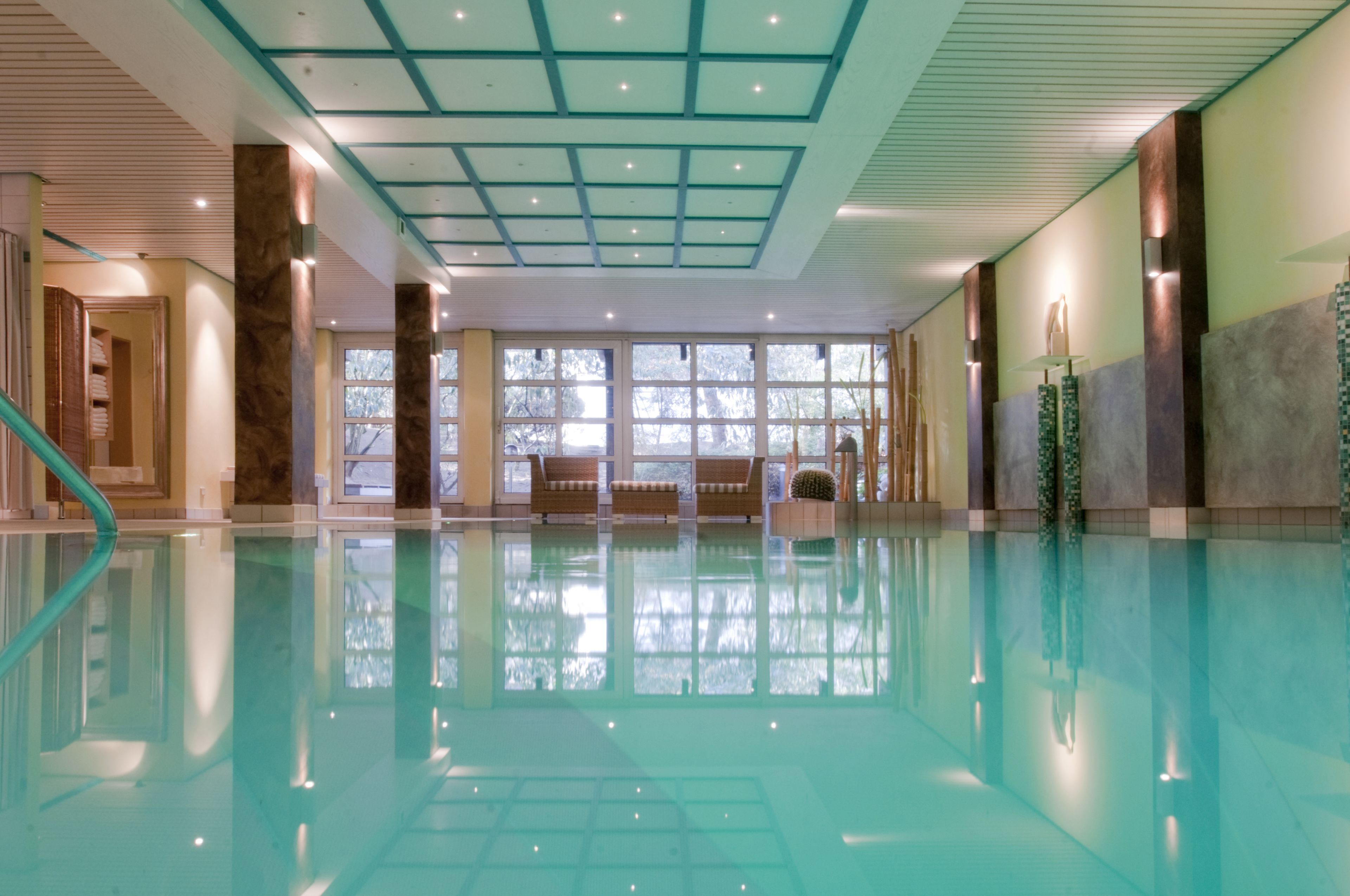 indoor pool, pool loungers