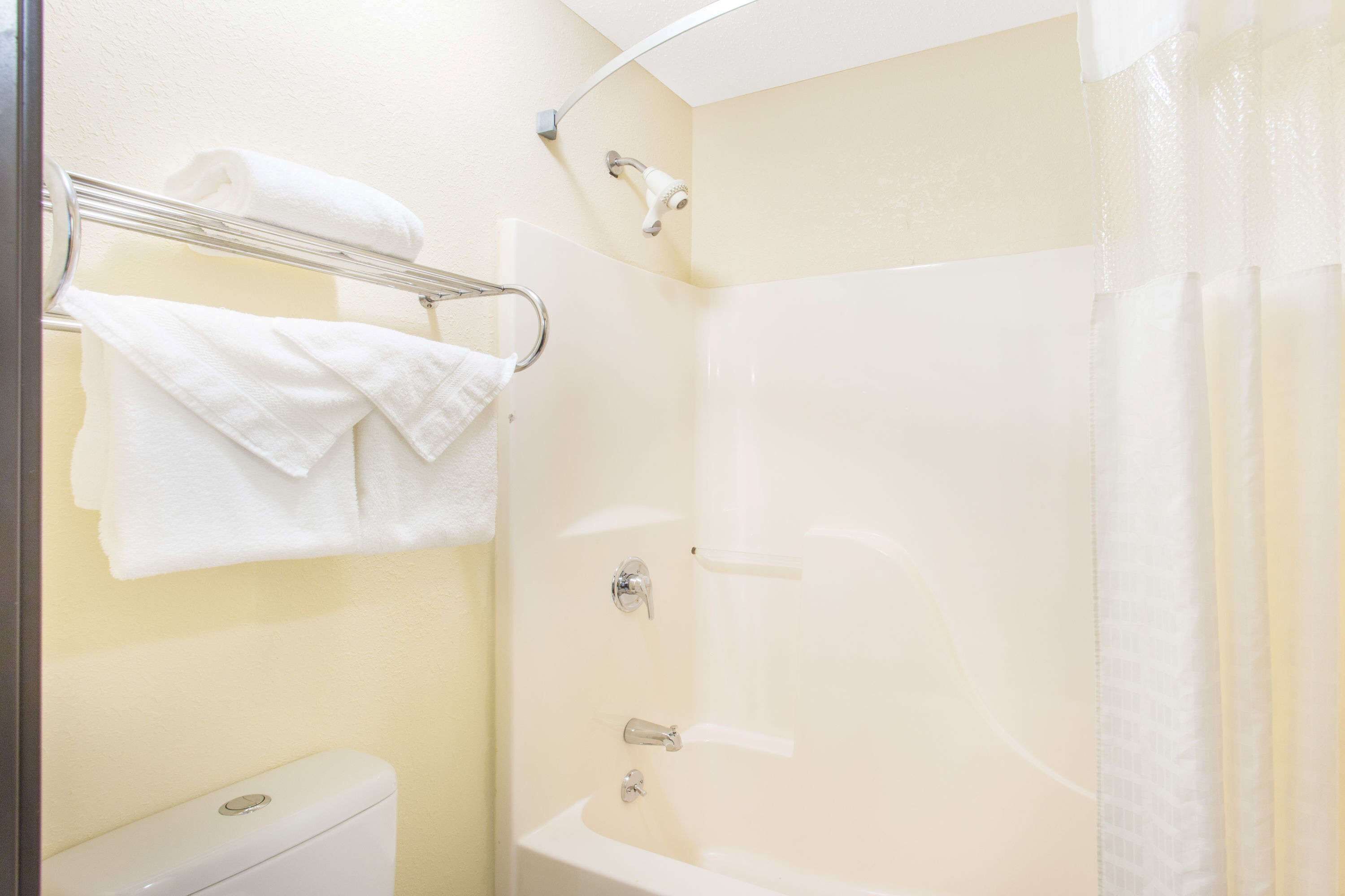 A bathroom with a toilet, a bathtub, and a shower.