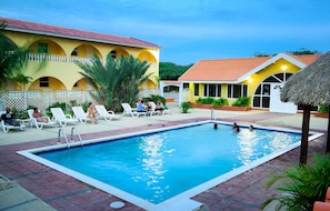 Outdoor pool, sun loungers