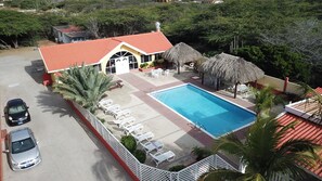 Outdoor pool, sun loungers