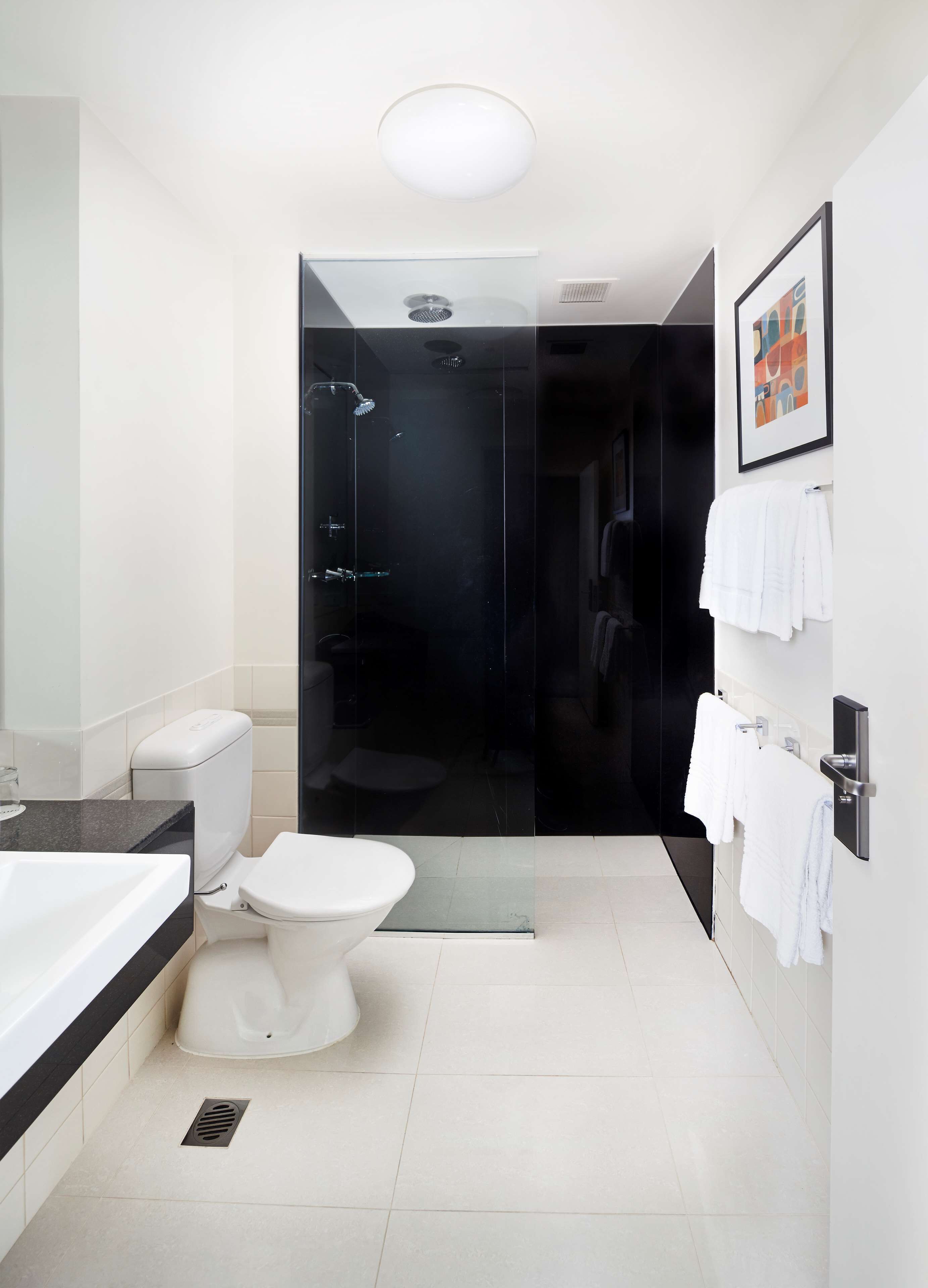 shower, eco-friendly toiletries, hair dryer, towels