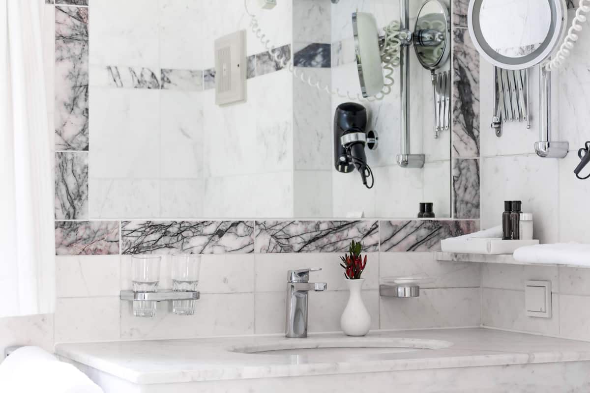 free toiletries, hair dryer, bathrobes, towels