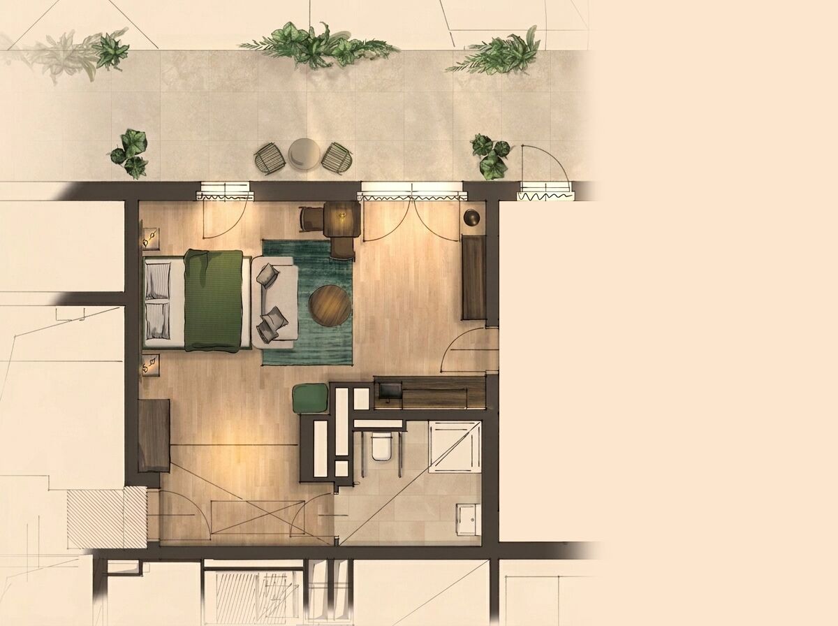 Suite estudio Deluxe | Ropa de cama de alta calidad, caja fuerte, escritorio