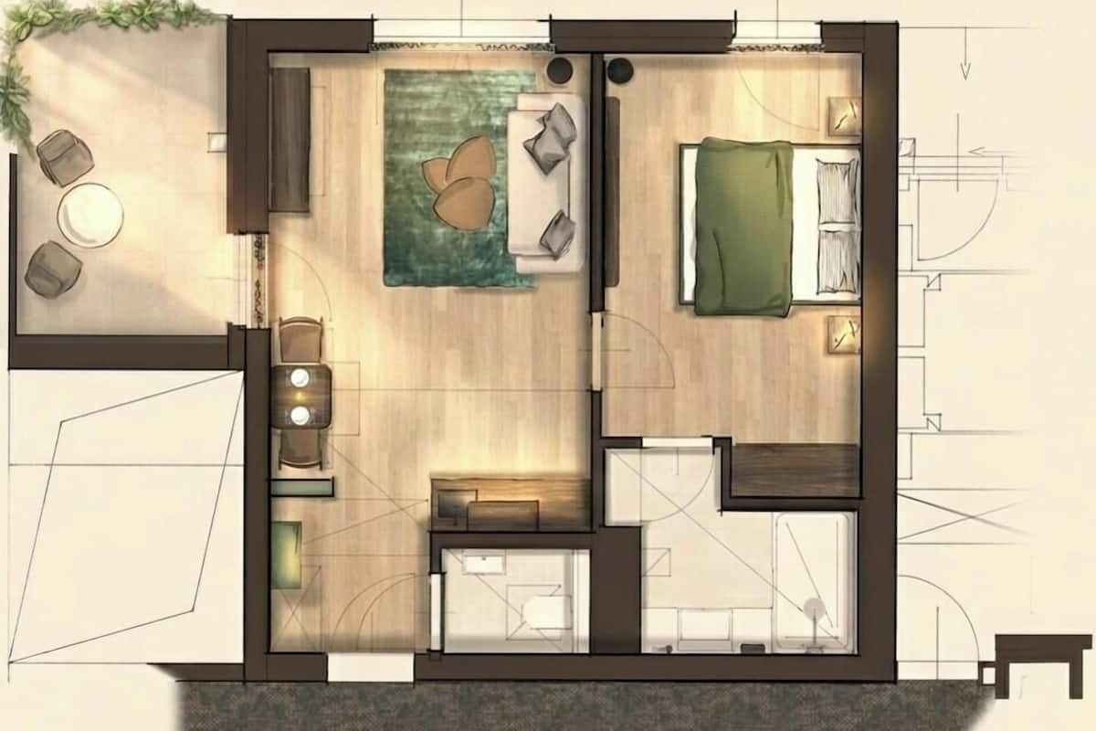 Ropa de cama de alta calidad y caja de seguridad en la habitación