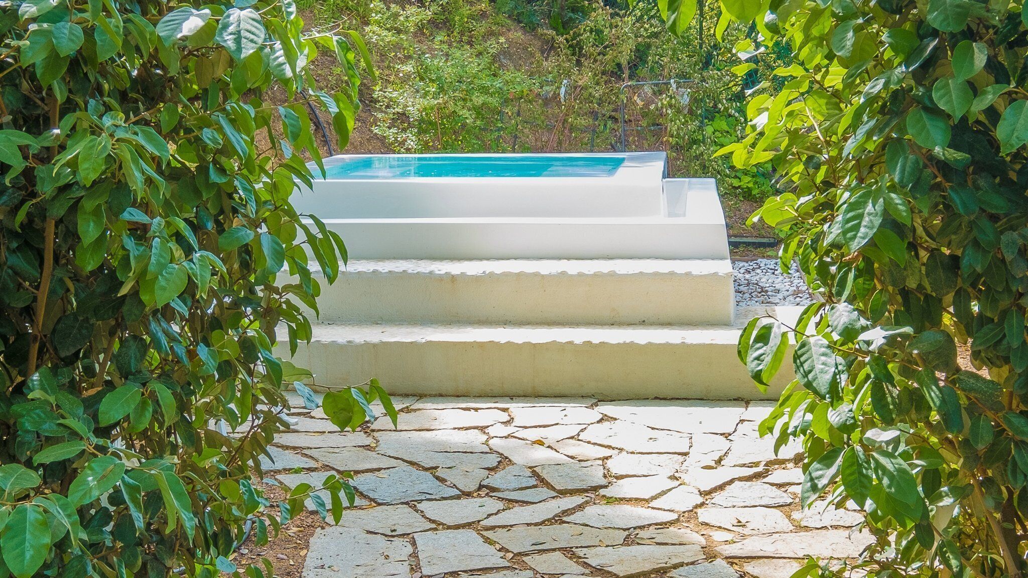 outdoor pool, pool umbrellas, pool loungers