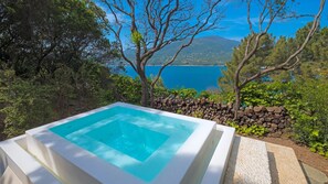 Outdoor pool, pool umbrellas, pool loungers