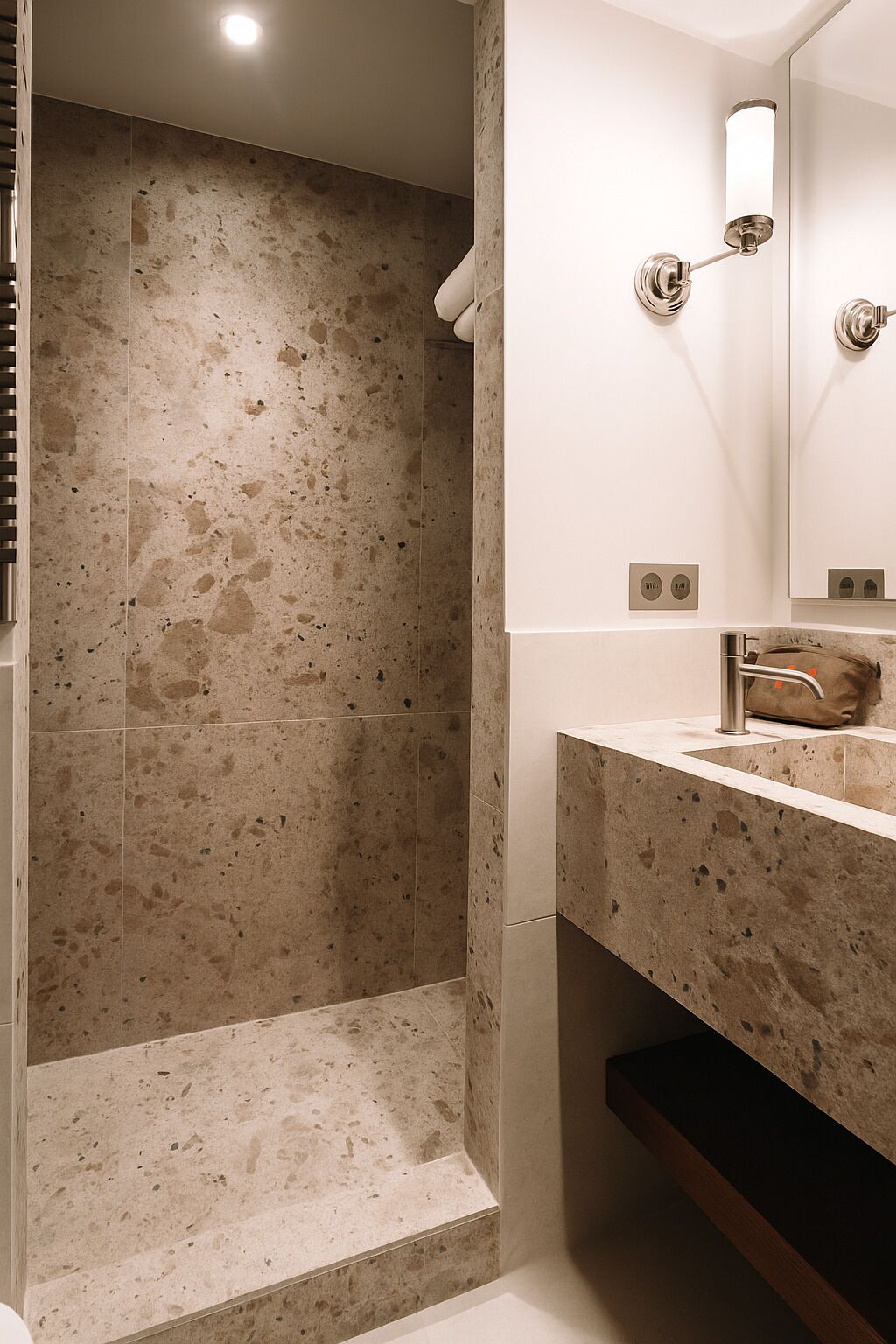 classic double room (la saint-germain) | bathroom | designer toiletries, hair dryer, slippers, towels