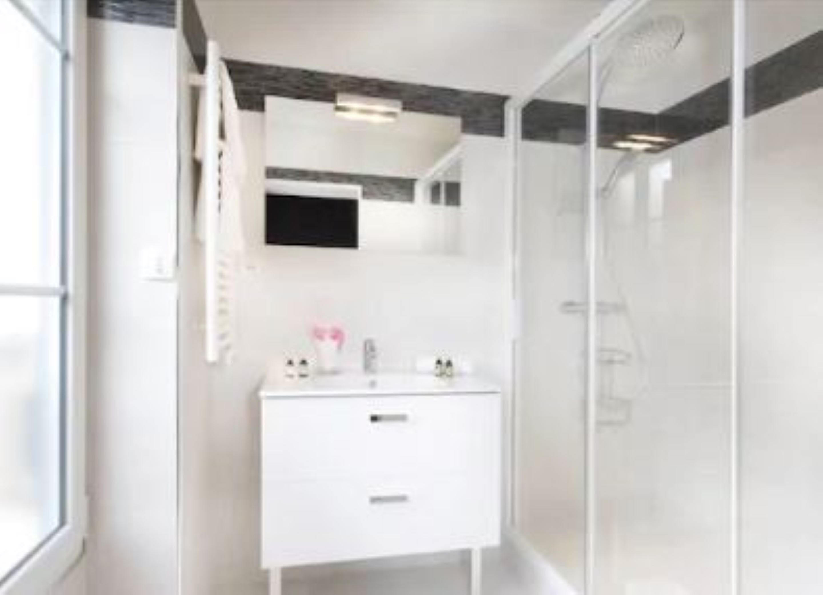 shower, eco-friendly toiletries, hair dryer, towels