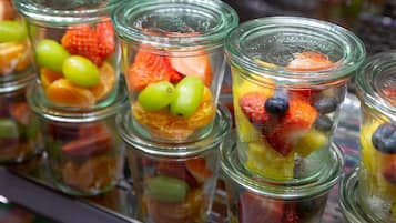 A display of fruit-filled jars.