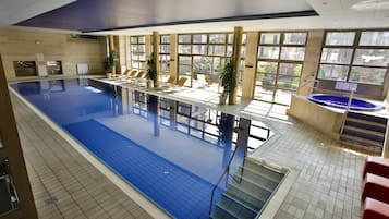 Indoor pool, open 7:00 AM to 7:30 PM, sun loungers, lifeguards on site