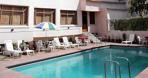 Indoor pool, outdoor pool, open 7:30 AM to 7:30 PM, pool loungers