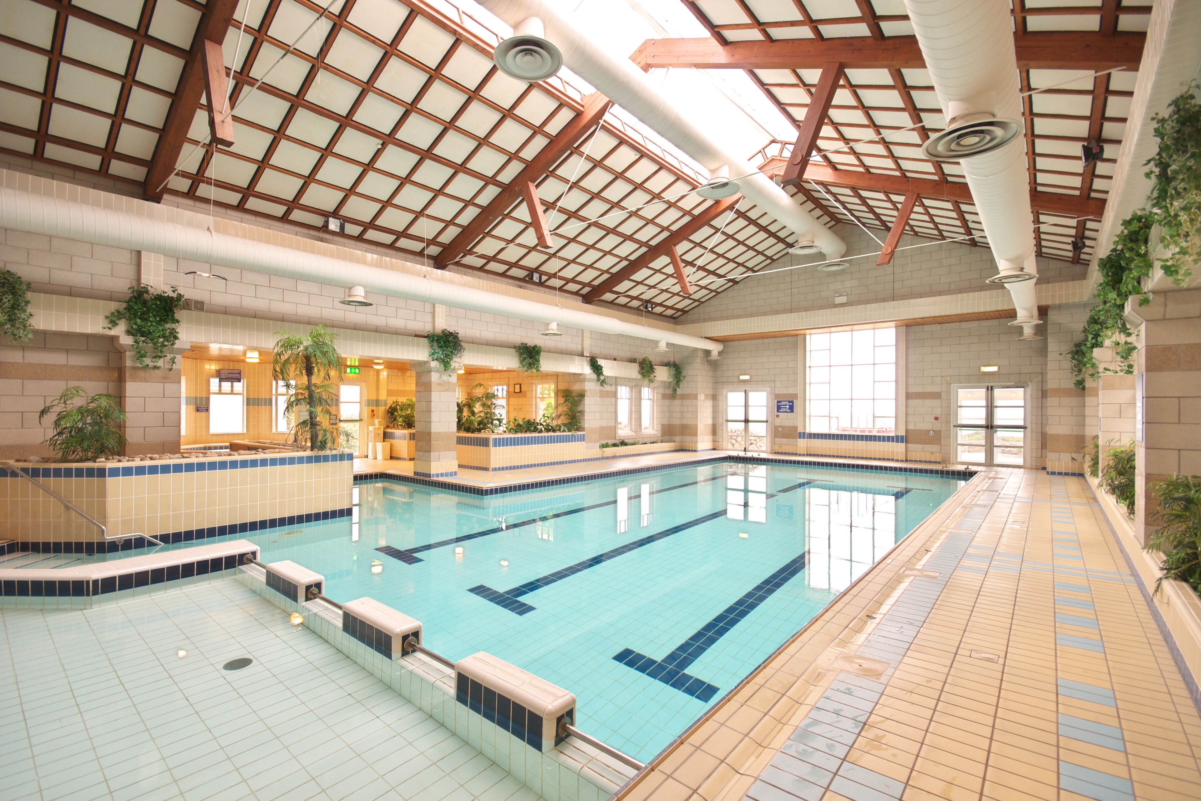 indoor pool, pool loungers