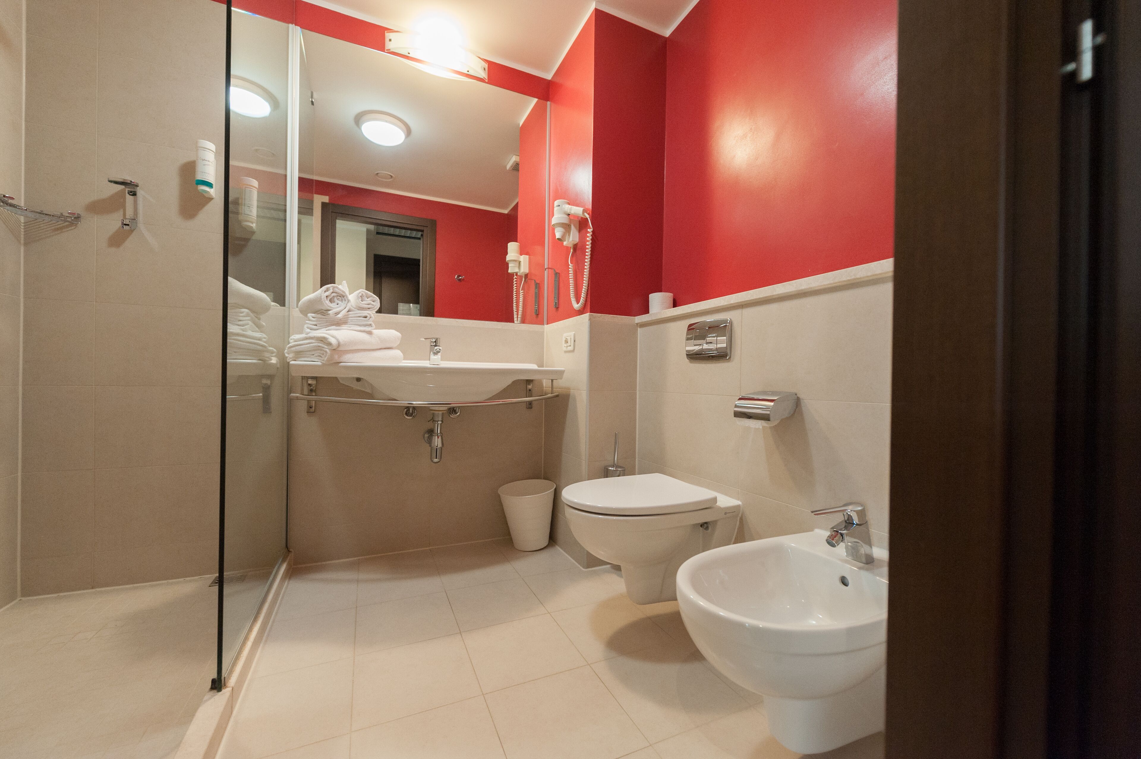 shower, free toiletries, hair dryer, bidet