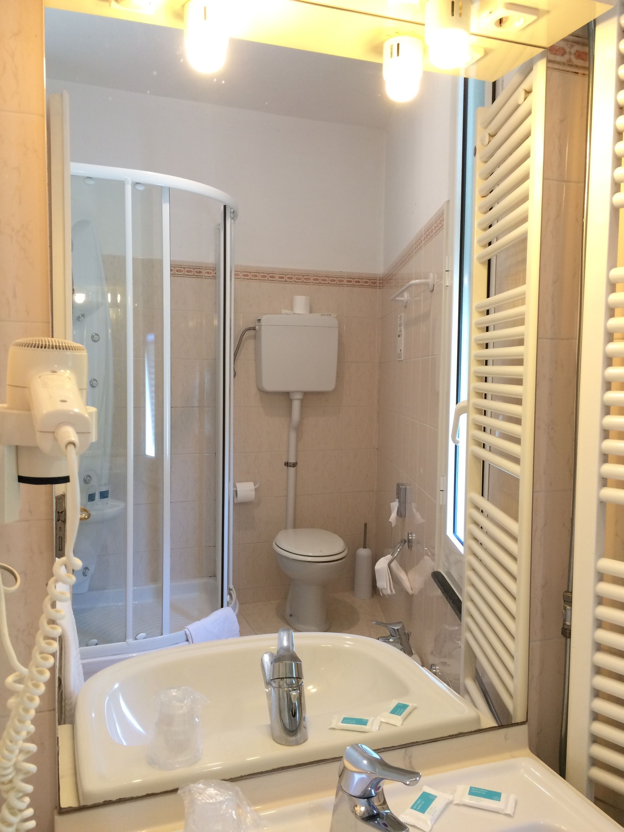 free toiletries, hair dryer, towels