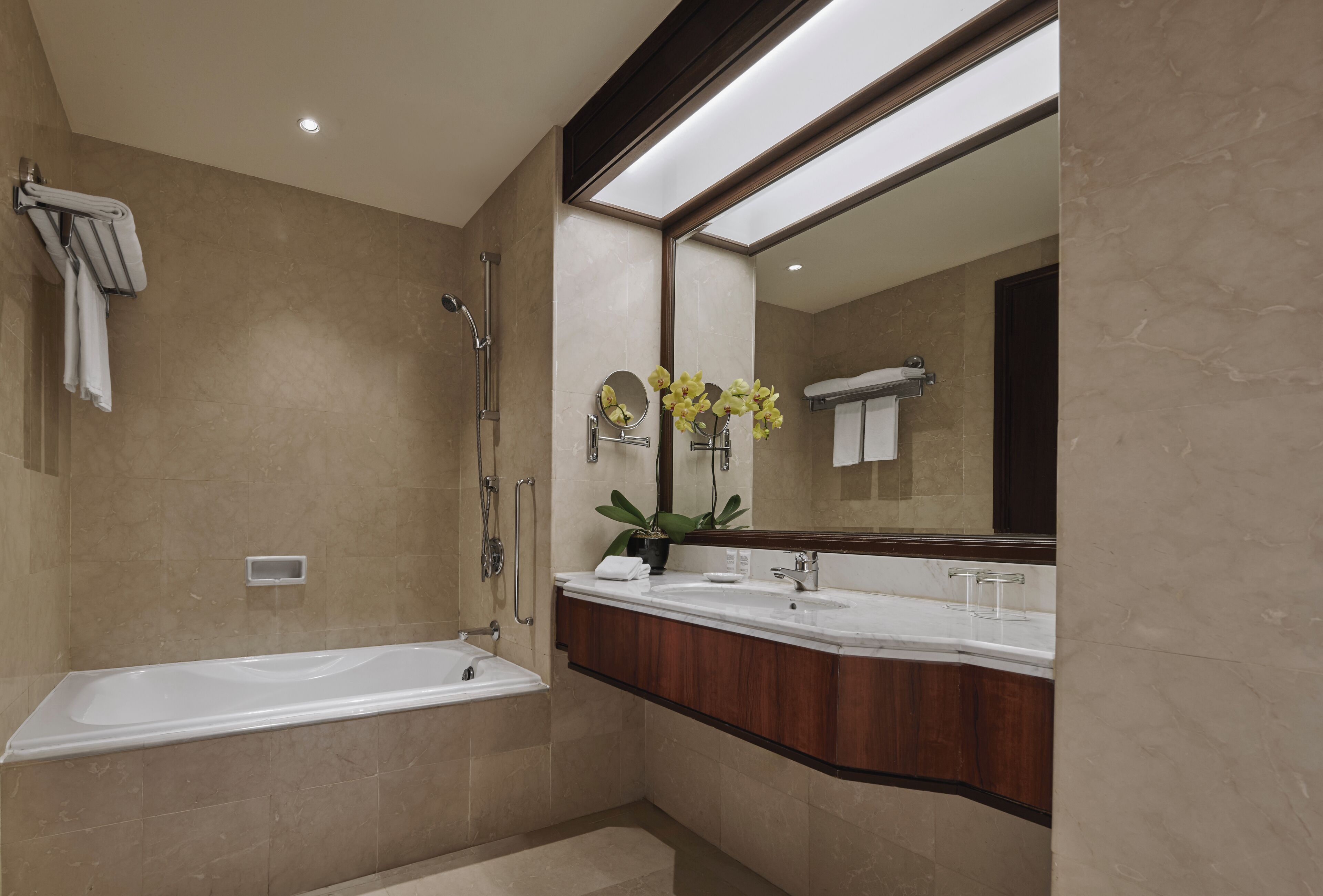 shower, free toiletries, hair dryer, bathrobes