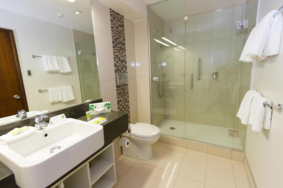 superior suite | bathroom | shower, free toiletries, hair dryer, towels