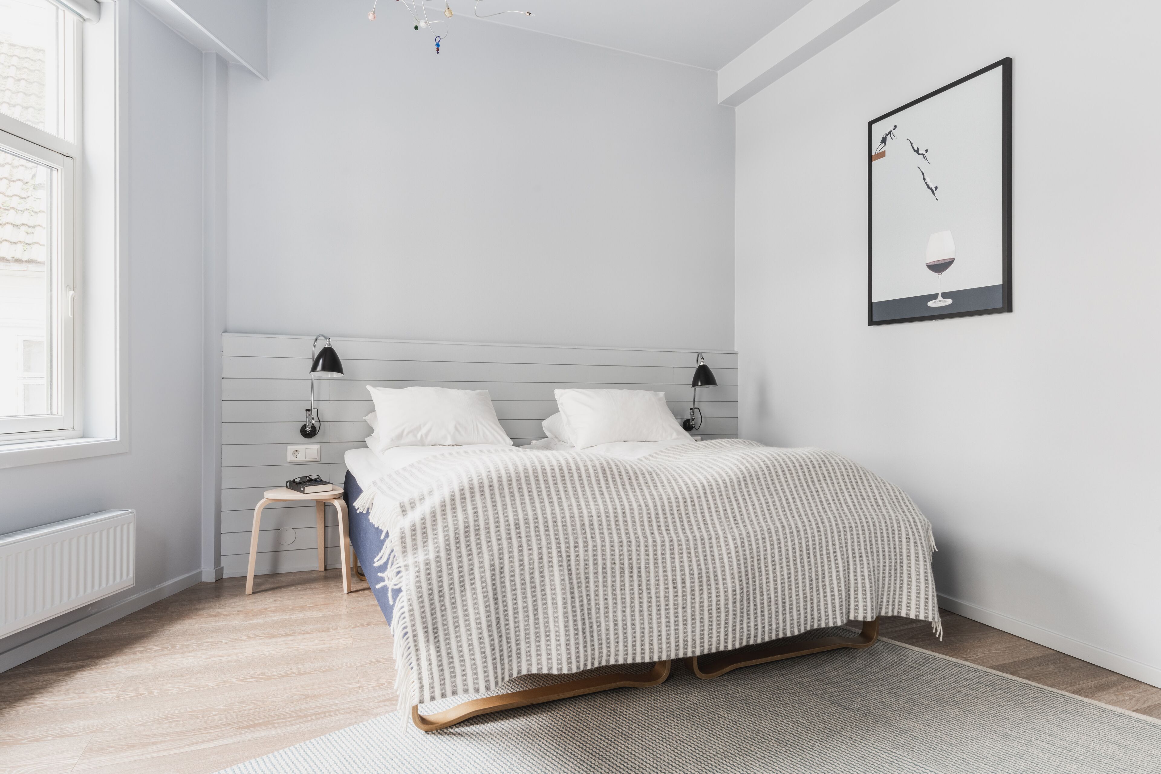 pillow-top beds, desk, laptop workspace, soundproofing