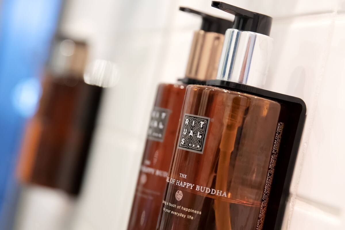 free toiletries, hair dryer, towels