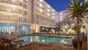 Utendørsbasseng, bassengparasoller og solsenger