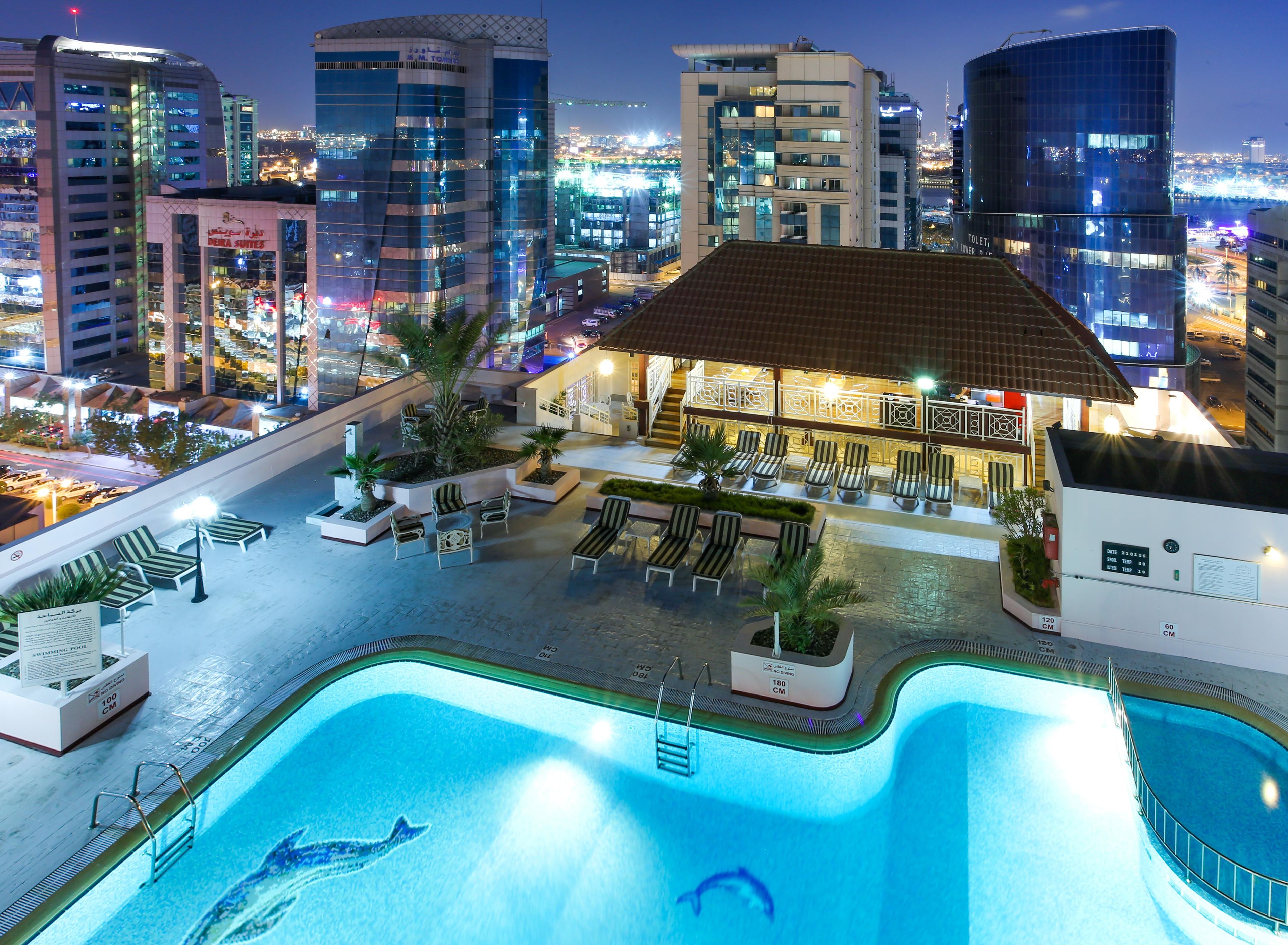 outdoor pool, pool loungers