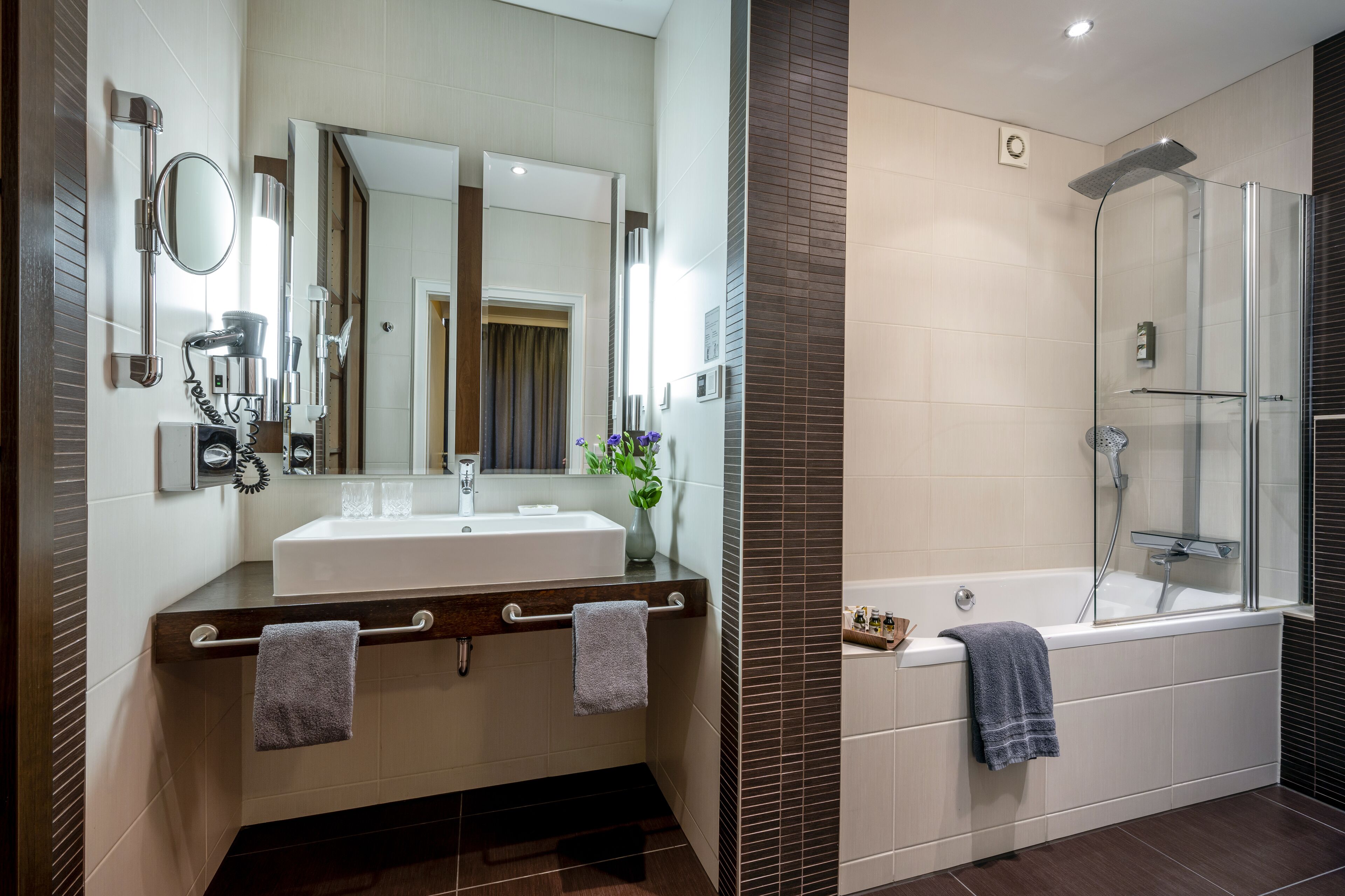 suite | bathroom | eco-friendly toiletries, hair dryer, towels, soap