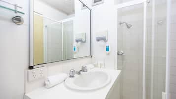 Shower, free toiletries, hair dryer