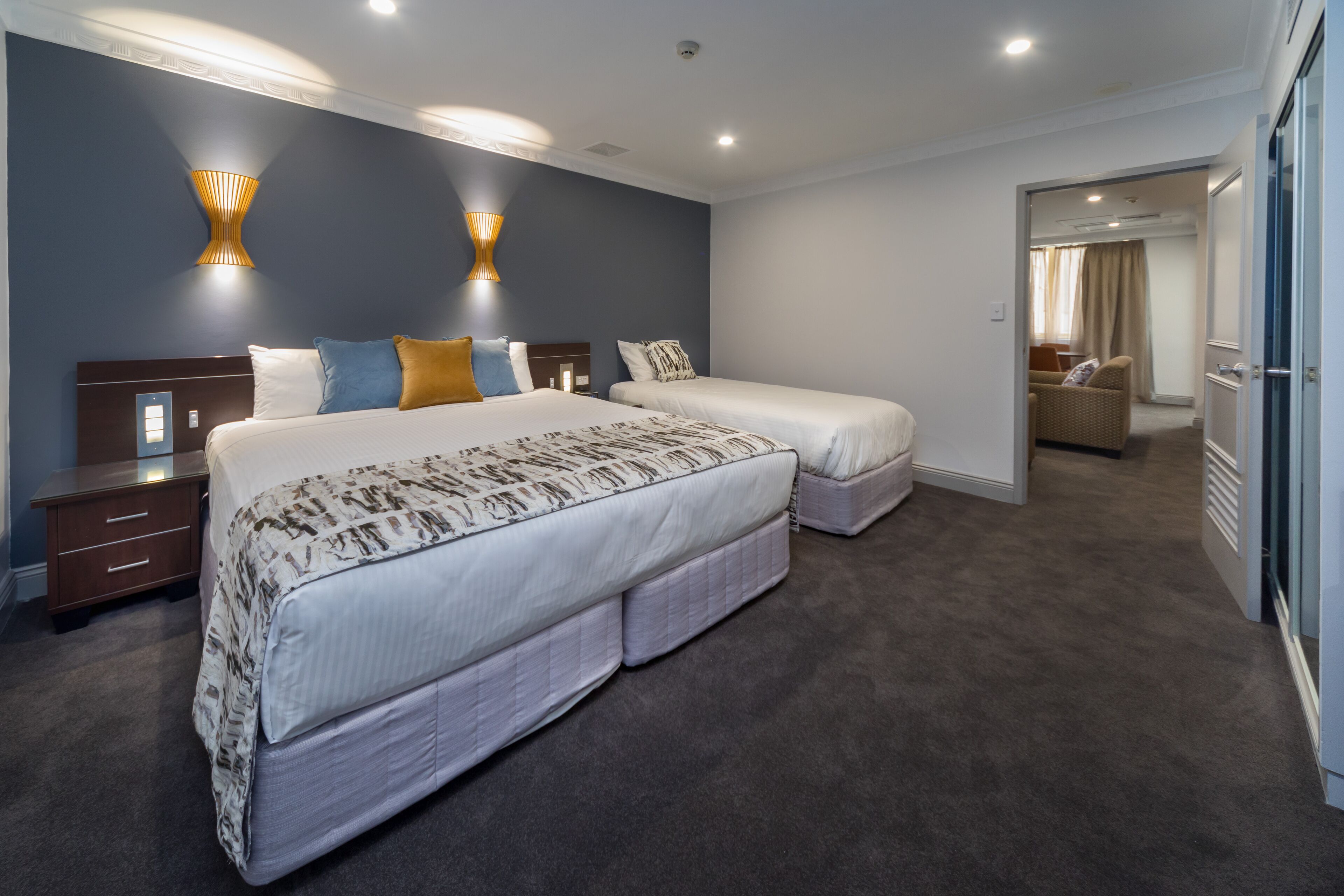 back 2 bedroom apartment 401 (no view) + light breakfast placed in room | in-room safe, desk, soundproofing, iron/ironing board