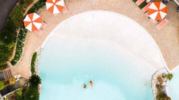 Outdoor pool, pool umbrellas, pool loungers