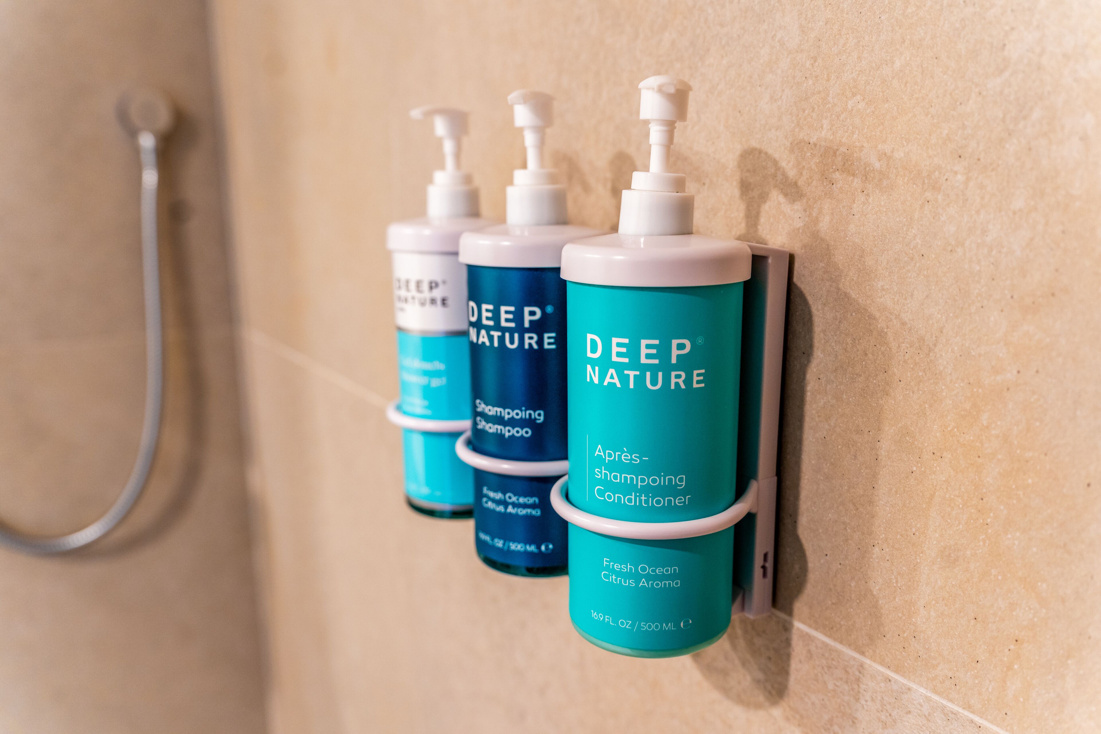 shower, eco-friendly toiletries, hair dryer, towels