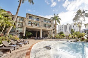 Outdoor pool, sun loungers