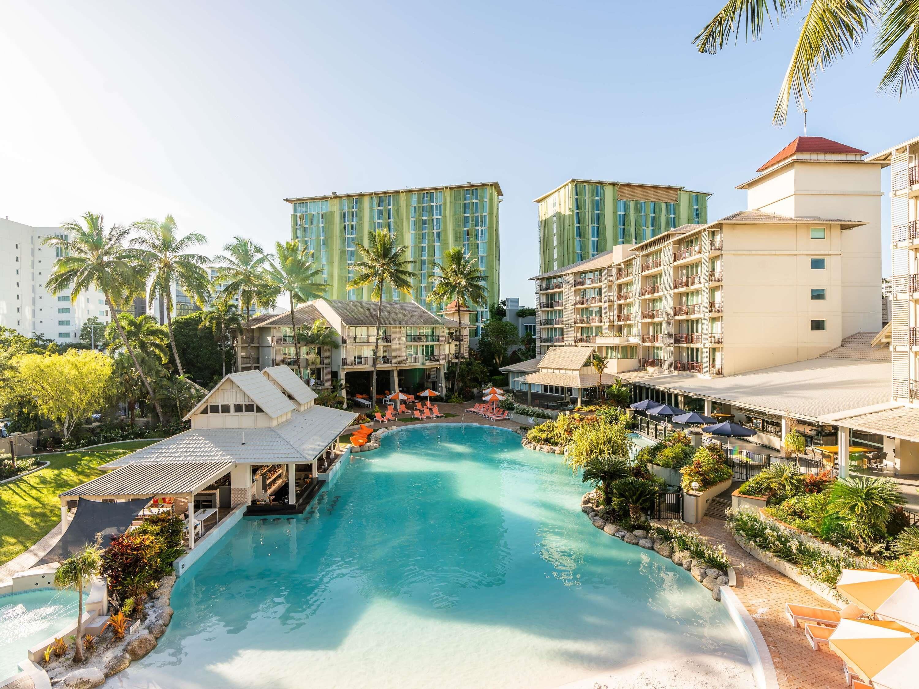Outdoor pool, pool umbrellas, pool loungers