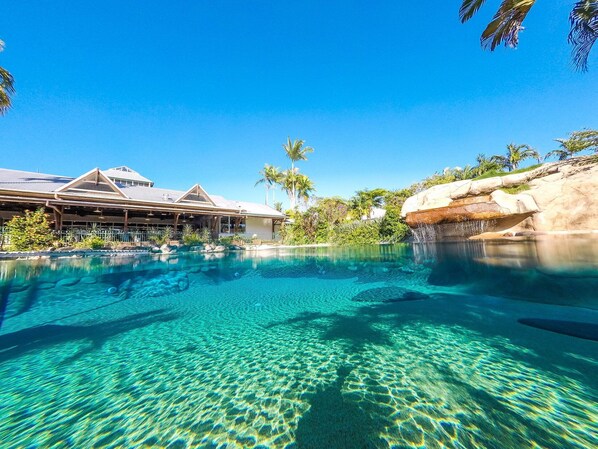 3 outdoor pools, open 8:00 AM to 8:00 PM, pool umbrellas, sun loungers