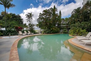 Outdoor pool, sun loungers