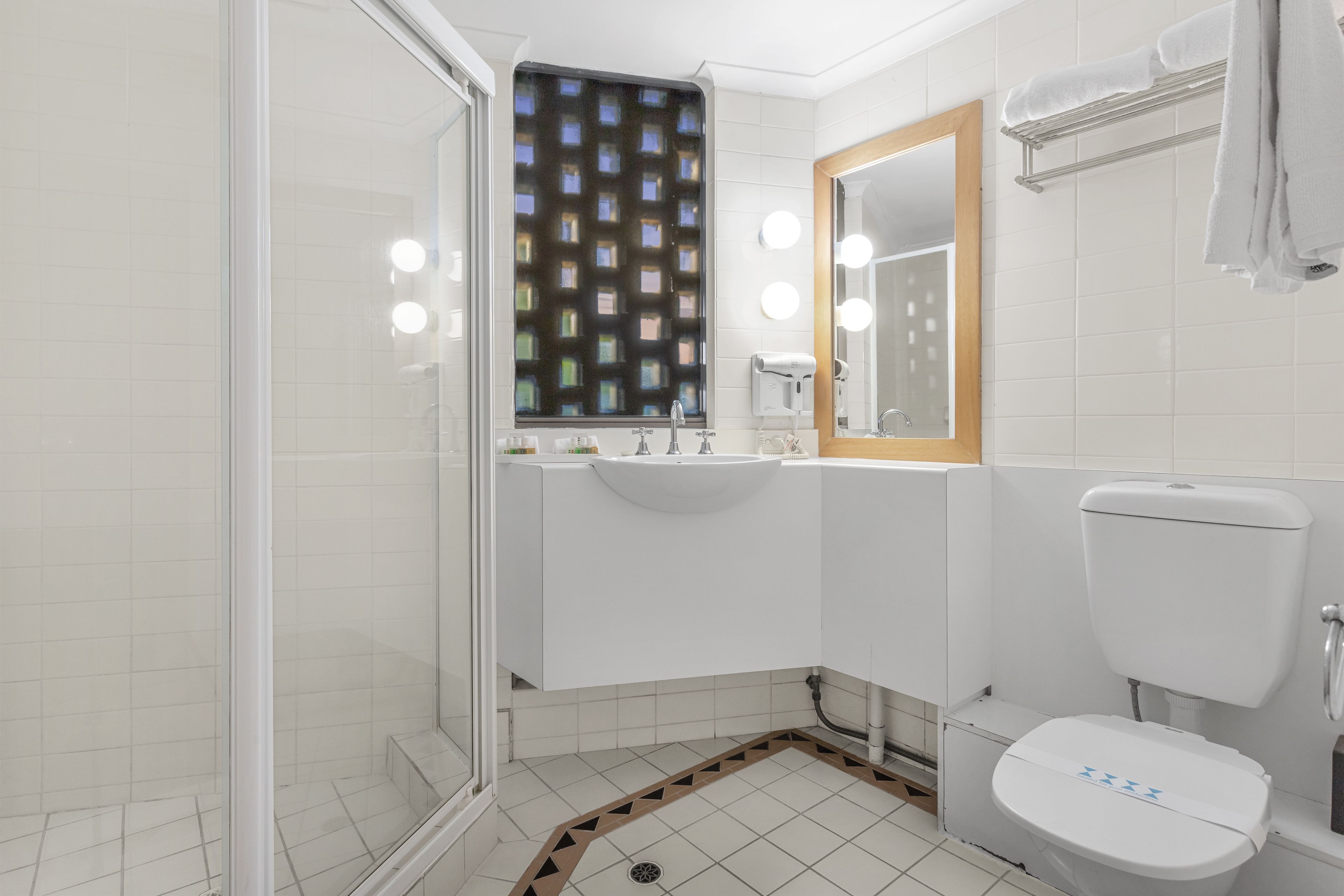 free toiletries, hair dryer, towels