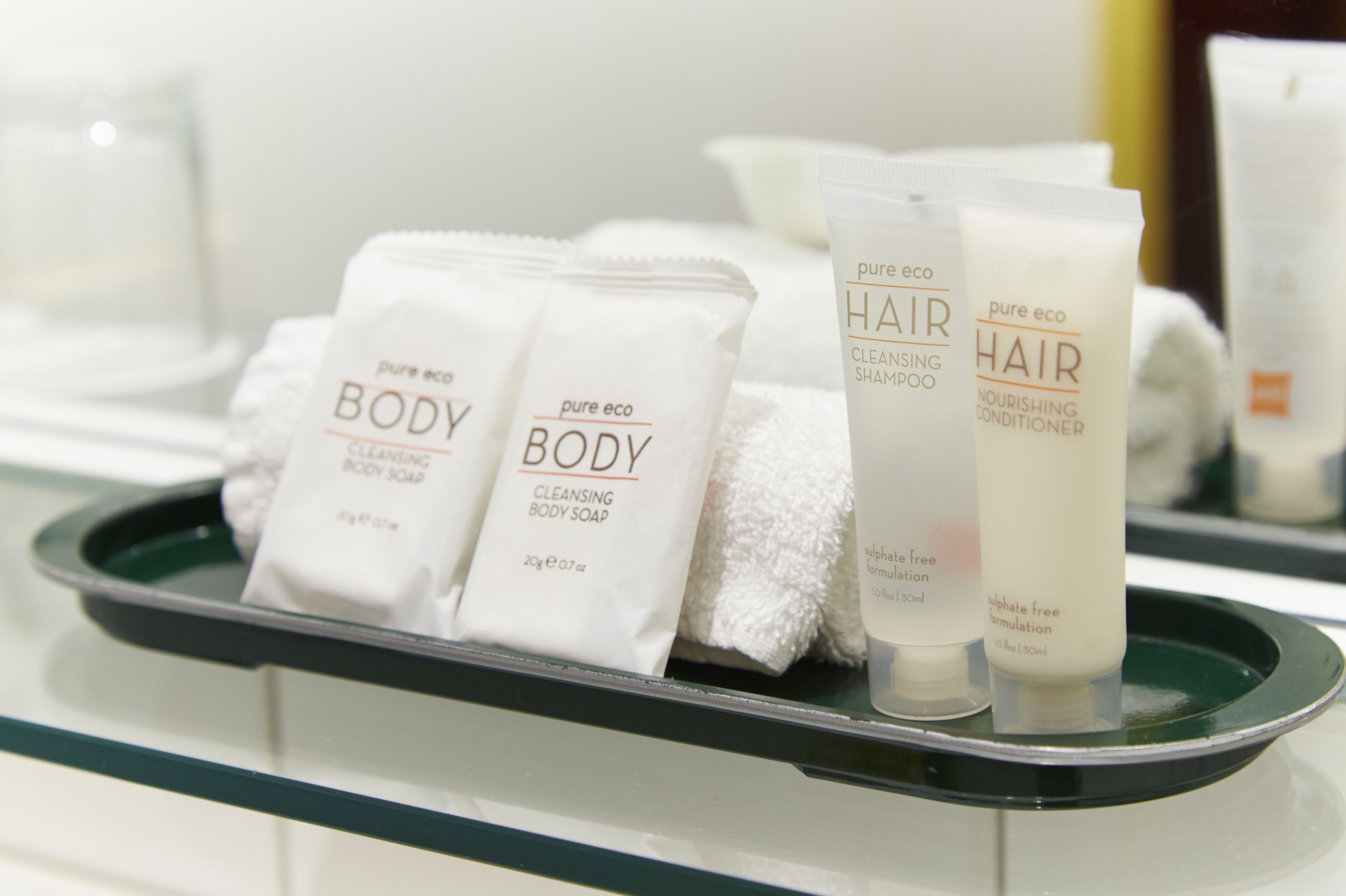 combined shower/bathtub, free toiletries, hair dryer, towels